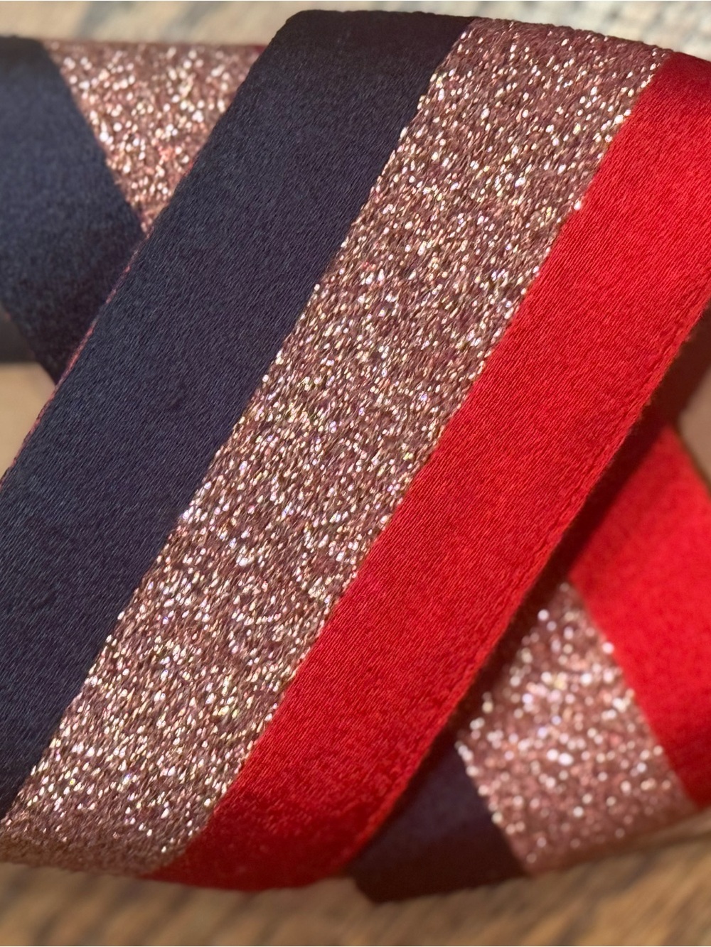 Diane Von Furstenberg Red, Black & Rose Gold Glitter Crossband Slide Sandals - Picture 4 of 5